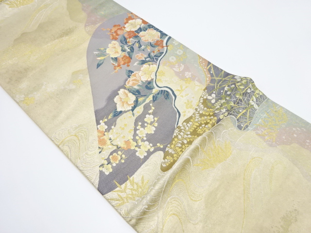 JAPANESE KIMONO / VINTAGE FUKURO OBI / SILK / WOVEN FLORAL PLANTS